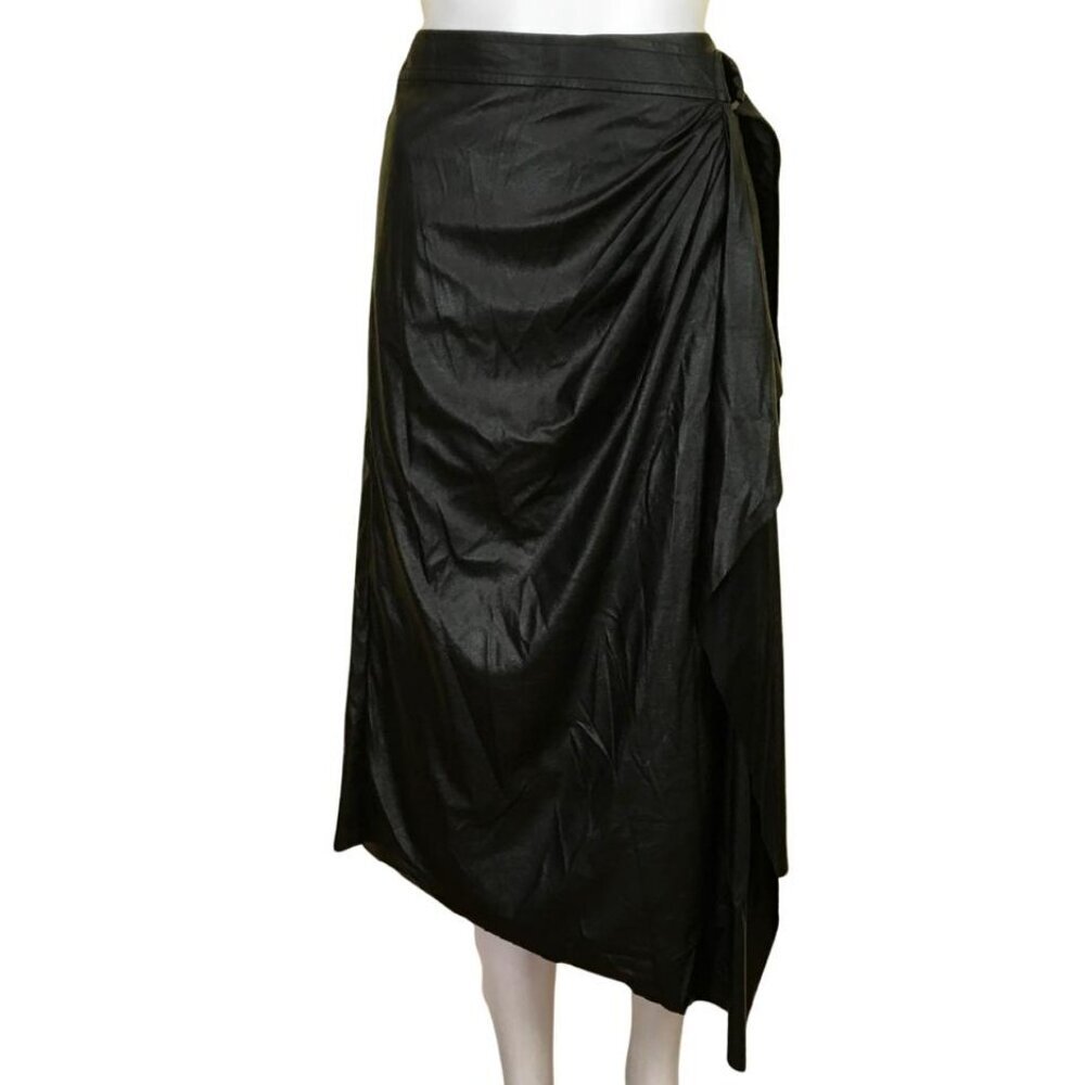 New Ramy Brook Women's Black Verna Faux Leather Wrap Skirt Size 2